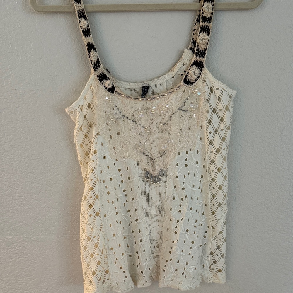 Free People Cream Lace Camisole with Black Straps